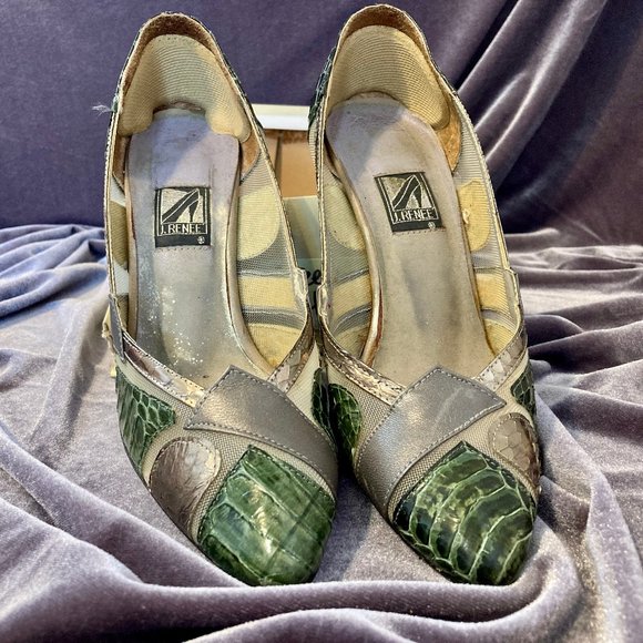 J.Renee Forest Green & Silver Heels - Picture 1 of 3